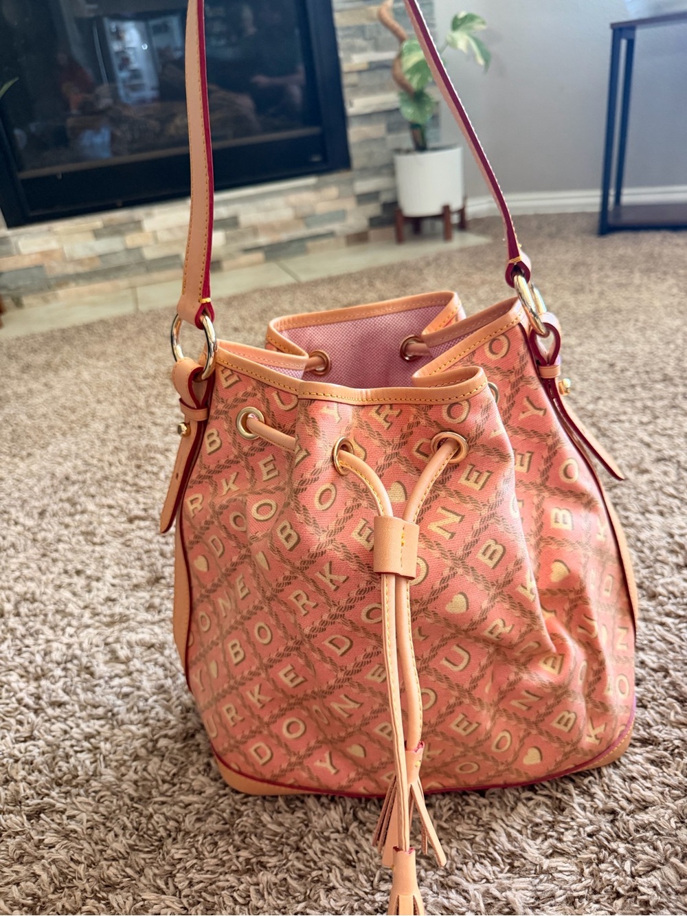 Vintage Dooney & Bourke Pink Alphabet Heart Bucket Bag